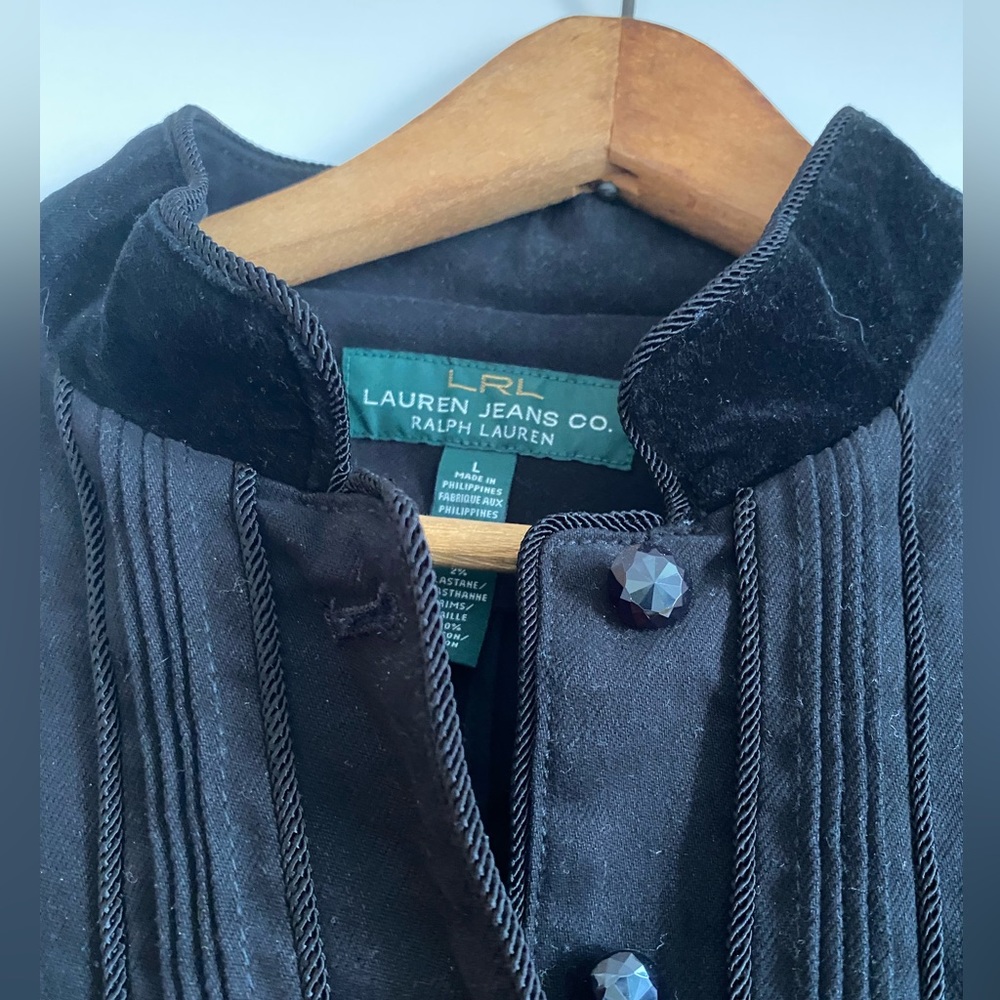 Ralph Lauren Size L Beautiful detail. Black Stretch Cotton Jacket